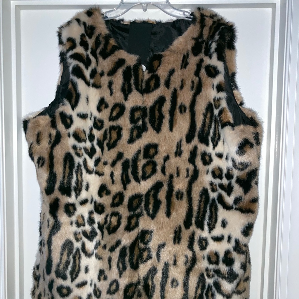 Express leopard print faux fur zip front vest